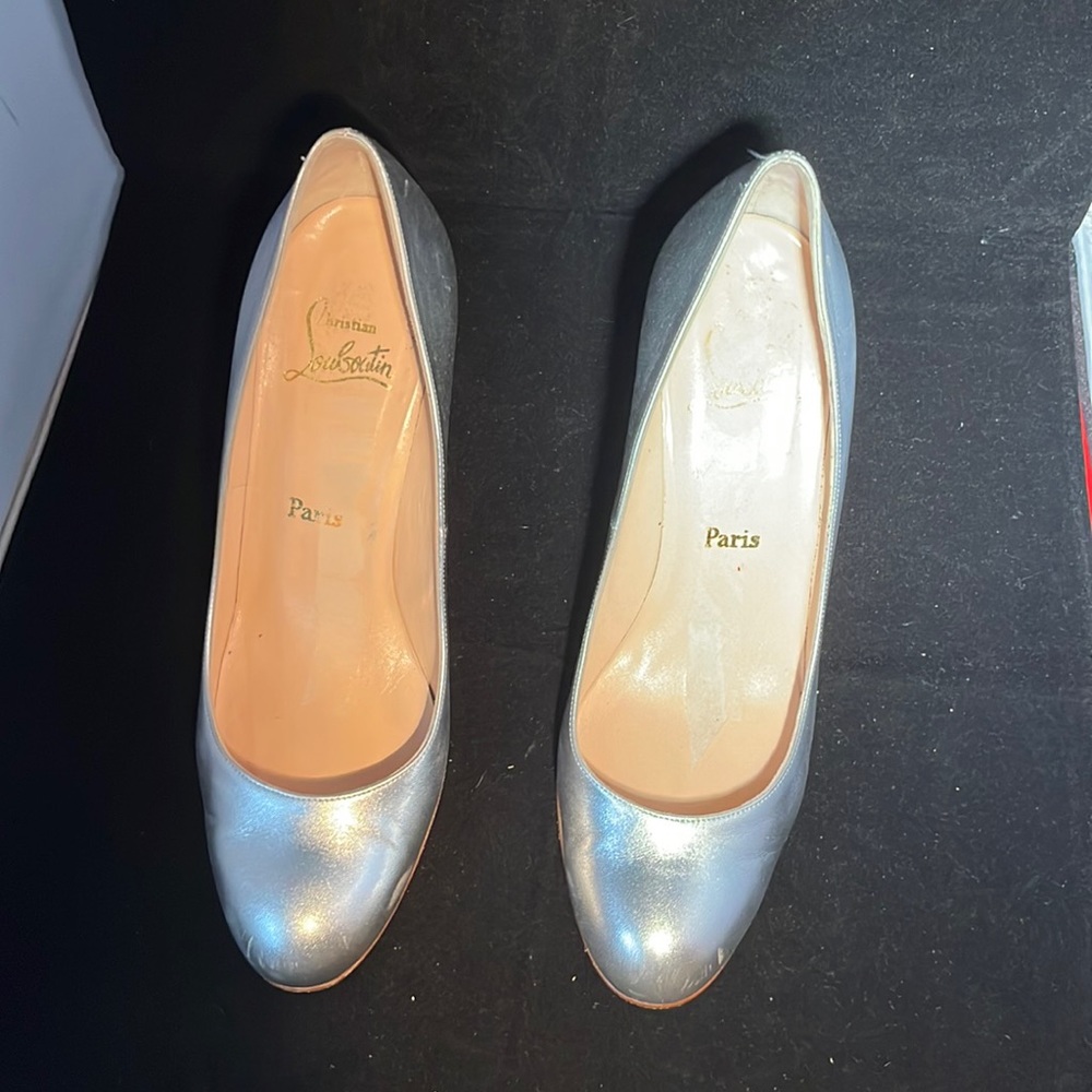 Christian Louboutin leather metallic silver pumps